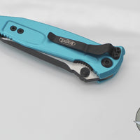 Microtech Socom Elite- Manual Folder- Tanto Edge- Turquoise Handle- Two-tone Black Full Serrated Blade 161-3 TQ