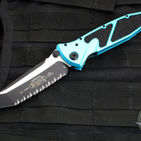 Microtech Socom Elite- Manual Folder- Tanto Edge- Turquoise Handle- Two-tone Black Full Serrated Blade 161-3 TQ