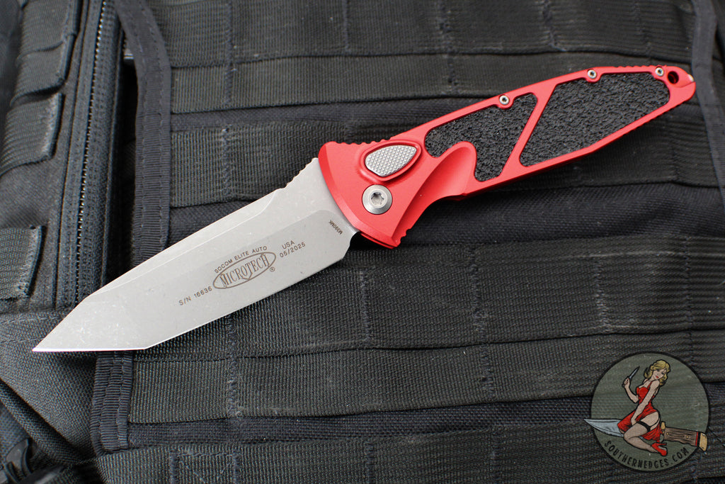 Microtech Socom Elite OTS Auto- Tanto Edge- Red Handle- Apocalyptic Blade 161A-10 APRD