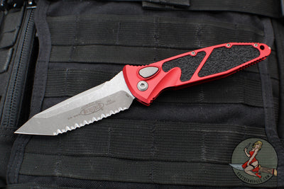Microtech Socom Elite OTS Knife- Tanto Edge- Red Handle- Apocalyptic Full Serrated Blade 161A-12 APRD
