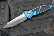 Microtech Socom Elite OTS Knife- Tanto Edge- Blue Handle- Stonewash Full Serrated Blade 161A-12 BL