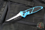 Microtech Socom Elite- Tanto Edge- OTS Auto- Blue Handle- Black Plain Edge Blade 161A-1 BL