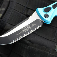 Microtech Socom Elite- Auto-  Tanto Edge- Turquoise Handle- Black Full Serrated Blade 161A-3 TQ