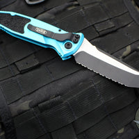 Microtech Socom Elite- Auto-  Tanto Edge- Turquoise Handle- Black Full Serrated Blade 161A-3 TQ