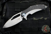Microtech Matrix- Titanium And Carbon Fiber Handle- Hand Rubbed Satin Finished Blade- Blue Titanium Pivot Collar 165C-4 CFTI