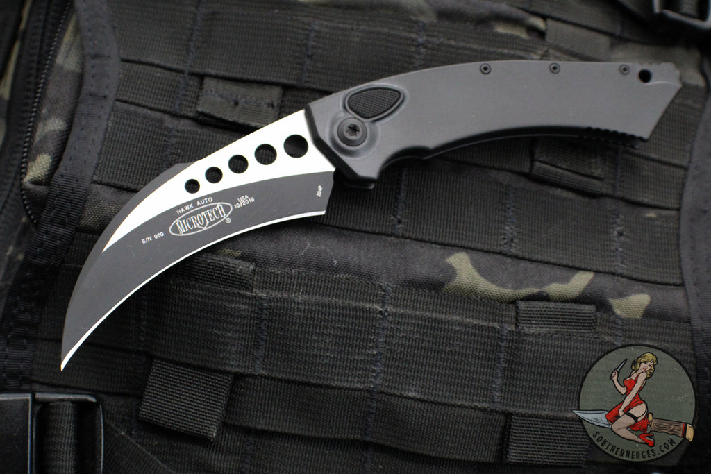 Microtech Hawk Out The Side (OTS) Auto- Karambit- Tactical-  Black Handle- Black Blade 166-1 T 2019 SN060