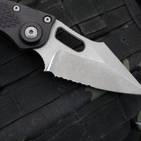 Microtech Stitch- OTS Auto Knife- Black Handle- Apocalyptic Part Serrated Blade 169-11 AP