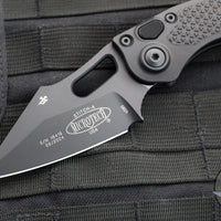 Microtech Stitch OTS Auto Knife- Black Handle- Black Blade- Blue Titanium Backspacer 169-1BK-A1TI