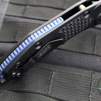 Microtech Stitch OTS Auto Knife- Black Handle- Black Blade- Blue Titanium Backspacer 169-1BK-A1TI