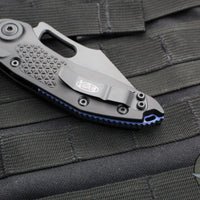 Microtech Stitch OTS Auto Knife- Black Handle- Black Blade- Blue Titanium Backspacer 169-1BK-A1TI