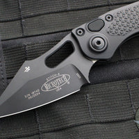 Microtech Stitch OTS Auto Knife- Black Handle- Black Blade- Antique Green Titanium Backspacer 169-1BK-A3TI