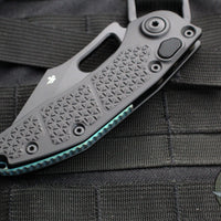 Microtech Stitch OTS Auto Knife- Black Handle- Black Blade- Antique Green Titanium Backspacer 169-1BK-A3TI