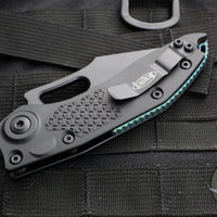 Microtech Stitch OTS Auto Knife- Black Handle- Black Blade- Antique Green Titanium Backspacer 169-1BK-A3TI