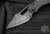 Microtech Stitch OTS Auto Knife- Black Handle- Black Full Serrated Blade- Blue Titanium Backspacer 169-3BK-A1TI