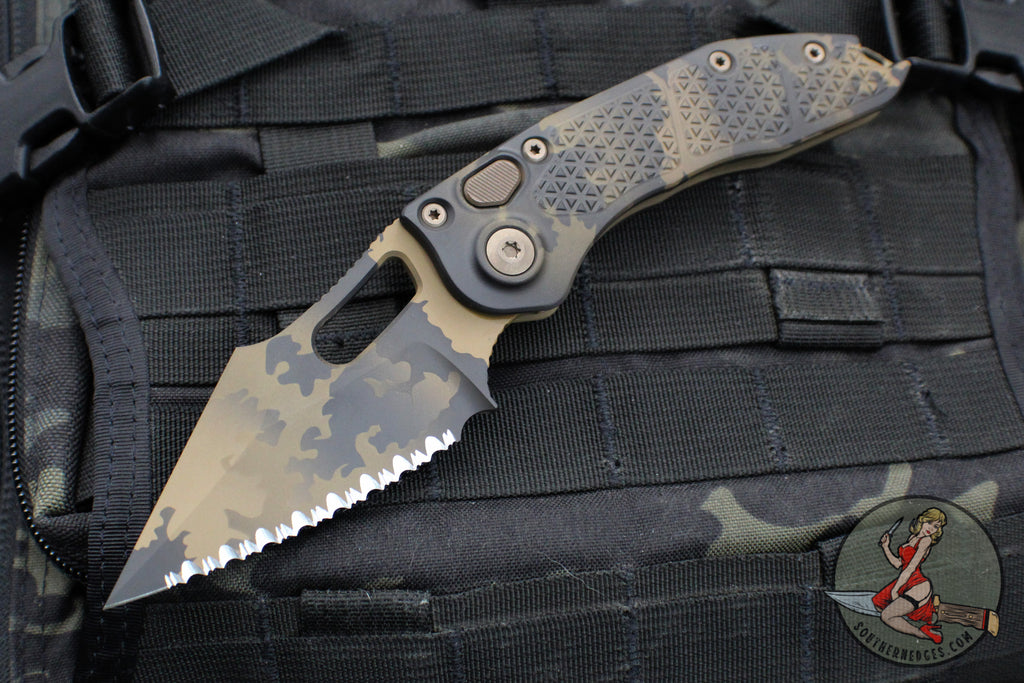 Microtech Stitch OTS Knife- Coyote Camo Finished Handle- Coyote Camo Full Serrated Blade 169-3 CCS SN012