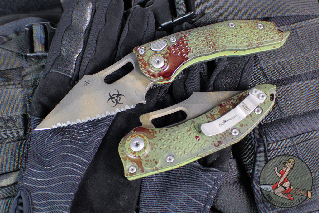 Microtech Stitch OTS Auto Knife- Outbreak Finished Handle- Outbreak Black Full Serrated Blade 169-3 OBS