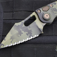 Microtech Stitch OTS Knife- Olive Camo Finished Handle- Olive Camo Full Serrated Blade 169-3 OCS
