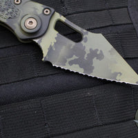 Microtech Stitch OTS Knife- Olive Camo Finished Handle- Olive Camo Full Serrated Blade 169-3 OCS