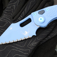 Microtech Stitch OTS Auto Knife- Lilo And Stitch- Lavender Handle- Lavender Full Serrated Blade- Pink Titanium Backspacer 169-3 SIS