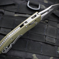Microtech Stitch RAM LOK Knife- OD Green Fluted G-10 Handle- Apocalyptic Blade 169RL-10 APFLGTOD