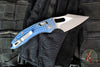 Marfione Select Stitch RAM LOK Knife- Antique Blue Anodized Frag Pattern Titanium Handle- Apocalyptic Finished Blade- Blue Backstrap 169RL-10 APFRMS2