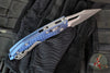 Marfione Select Stitch RAM LOK Knife- Antique Blue Anodized Frag Pattern Titanium Handle- Apocalyptic Finished Blade- Blue Backstrap 169RL-10 APFRMS2