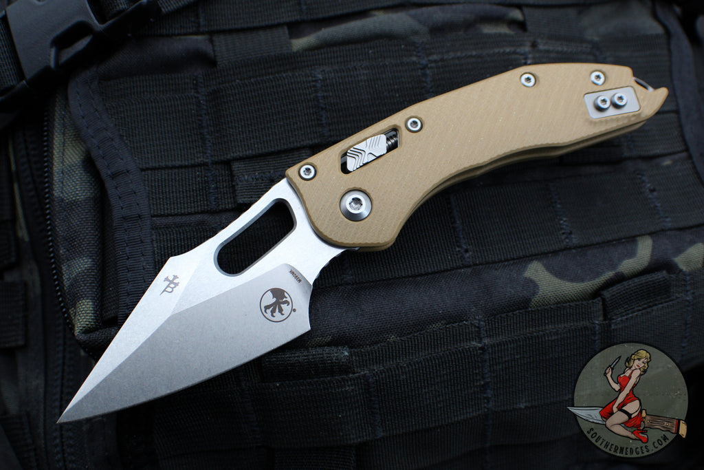 Microtech Stitch RAM LOK Knife- Tan Fluted G-10 Handle- Stonewash Plai ...