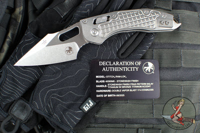 Marfione Select Stitch RAM LOK Knife- Frag Pattern Stonewash Titanium Handle- Stonewash Blade- Bronze Backstrap 169RL-10 FRMS1