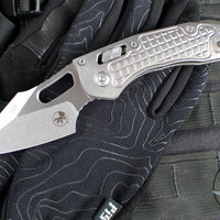Marfione Select Stitch RAM LOK Knife- Frag Pattern Stonewash Titanium Handle- Stonewash Blade- Bronze Backstrap 169RL-10 FRMS1