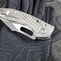 Marfione Select Stitch RAM LOK Knife- Frag Pattern Stonewash Titanium Handle- Stonewash Blade- Bronze Backstrap 169RL-10 FRMS1