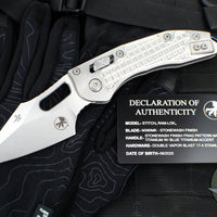 Marfione Select Stitch RAM LOK Knife- Frag Pattern Stonewash Titanium Handle- Stonewash Blade- Blue Backstrap 169RL-10 FRMS2