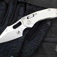 Marfione Select Stitch RAM LOK Knife- Frag Pattern Stonewash Titanium Handle- Stonewash Blade- Blue Backstrap 169RL-10 FRMS2