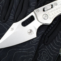 Marfione Select Stitch RAM LOK Knife- Frag Pattern Stonewash Titanium Handle- Stonewash Blade- Blue Backstrap 169RL-10 FRMS2