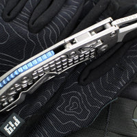 Marfione Select Stitch RAM LOK Knife- Frag Pattern Stonewash Titanium Handle- Stonewash Blade- Blue Backstrap 169RL-10 FRMS2