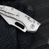 Marfione Select Stitch RAM LOK Knife- Frag Pattern Stonewash Titanium Handle- Stonewash Blade- Blue Backstrap 169RL-10 FRMS2