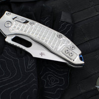 Marfione Select Stitch RAM LOK Knife- Frag Pattern Stonewash Titanium Handle- Stonewash Blade- Blue Backstrap 169RL-10 FRMS2