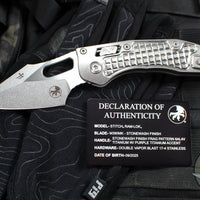 Marfione Select Stitch RAM LOK Knife- Frag Pattern Stonewash Titanium Handle- Stonewash Blade- Purple Backstrap 169RL-10 FRMS3