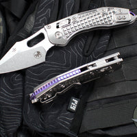 Marfione Select Stitch RAM LOK Knife- Frag Pattern Stonewash Titanium Handle- Stonewash Blade- Purple Backstrap 169RL-10 FRMS3