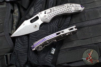 Marfione Select Stitch RAM LOK Knife- Frag Pattern Stonewash Titanium Handle- Stonewash Blade- Purple Backstrap 169RL-10 FRMS3