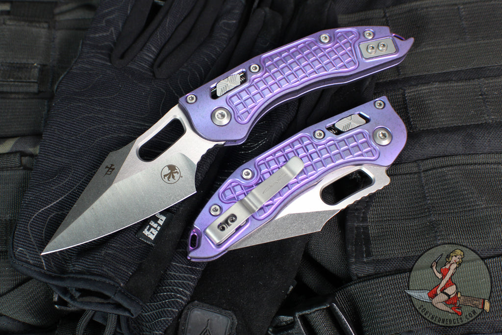 Marfione Select Stitch RAM LOK Knife- Frag Pattern Purple Haze Anodized Titanium Handle- Stonewash Blade- Purple Backstrap 169RL-10 FRMS5