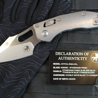 Marfione Select Stitch RAM LOK Knife- Smooth Stonewash Titanium Handle- Stonewash Blade- Blue Backstrap 169RL-10 MS2