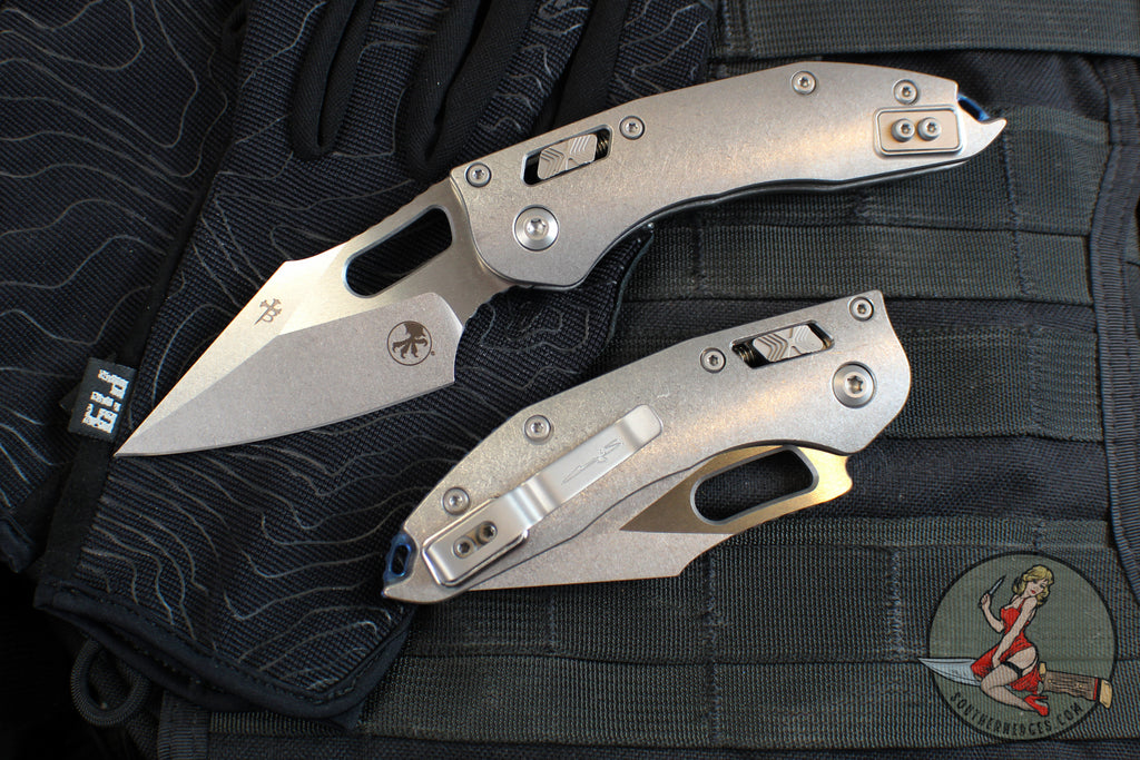 Marfione Select Stitch RAM LOK Knife- Smooth Stonewash Titanium Handle- Stonewash Blade- Blue Backstrap 169RL-10 MS2