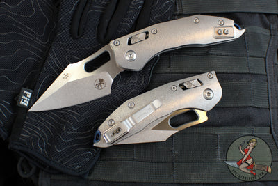 Marfione Select Stitch RAM LOK Knife- Smooth Stonewash Titanium Handle- Stonewash Blade- Blue Backstrap 169RL-10 MS2