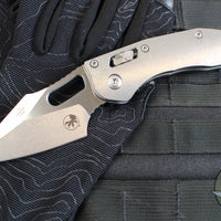 Marfione Select Stitch RAM LOK Knife- Smooth Stonewash Titanium Handle- Stonewash Blade- Blue Backstrap 169RL-10 MS2