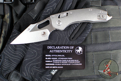 Marfione Select Stitch RAM LOK Knife- Smooth Stonewash Titanium Handle- Stonewash Blade- Bronze Backstrap 169RL-10 MS1