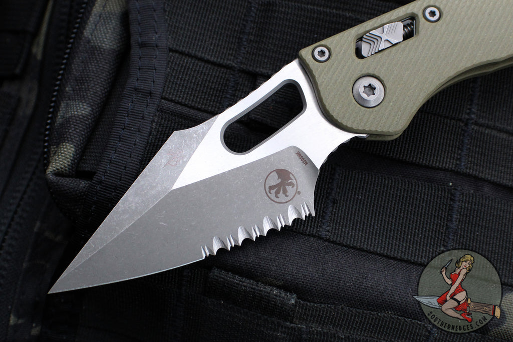 Microtech Stitch RAM LOK Knife- OD Green Fluted G-10 Handle- Apocalypt ...