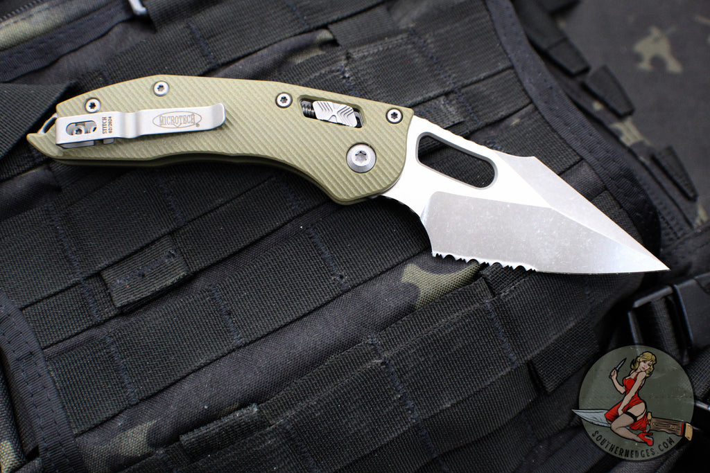 Microtech Stitch RAM LOK Knife- OD Green Fluted G-10 Handle- Apocalypt ...