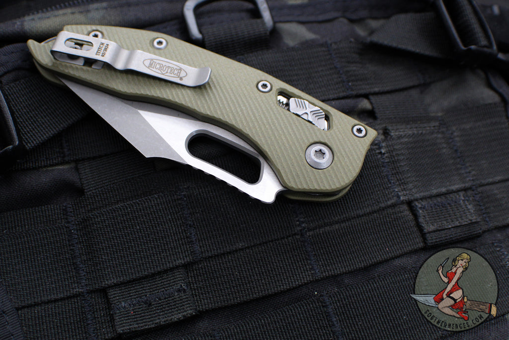Microtech Stitch RAM LOK Knife- OD Green Fluted G-10 Handle- Apocalypt ...