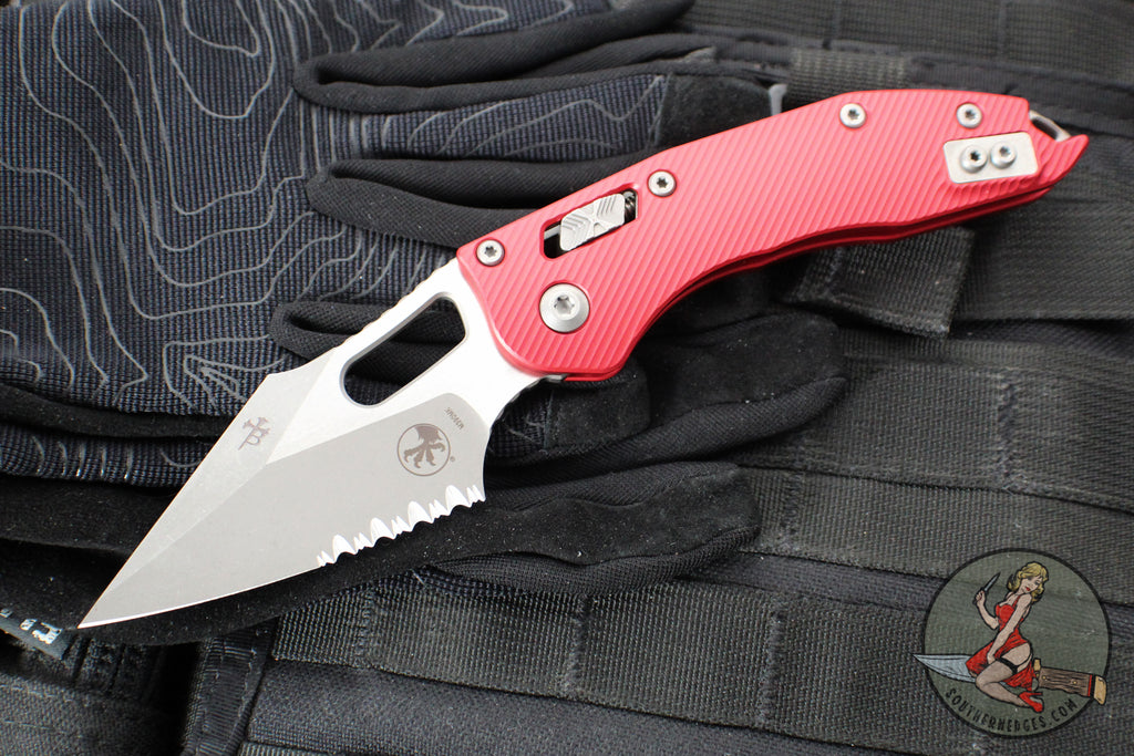 Microtech Stitch RAM LOK Knife- Red Fluted Aluminum Handle- Apocalyptic Part Serrated Blade 169RL-11 APFLRD