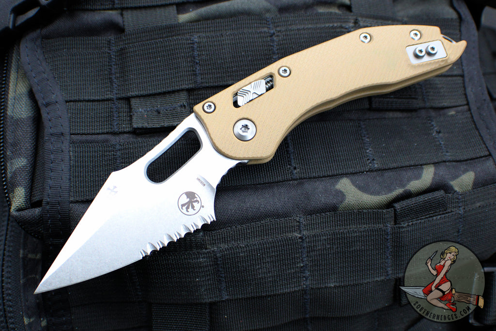 Microtech Stitch RAM LOK Knife- Tan Fluted G-10 Handle- Stonewash Part ...